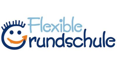Flexible Grundschule Logo mit lachendem Gesicht und Text