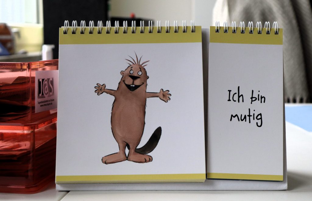 Notizblock mit Zeichnung und dem Text Ich bin mutig